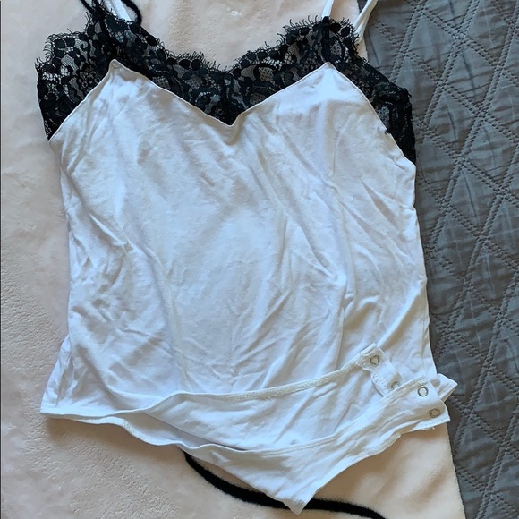 Dynamite white bodysuit with black lace trim - Picture 2 of 4